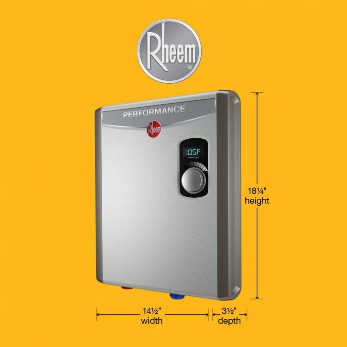 Small Grey Rheem 240V 2 Heating Chambers RTEX-18 Residential Tankless Water Heater